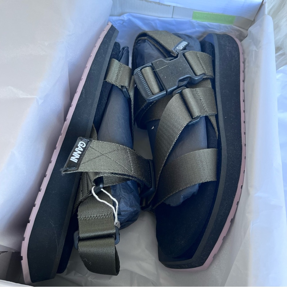 Ganni Performance Webbing sandals Kalamata Green 39/8 $350